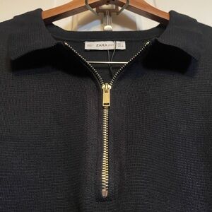 NWOT Zara Black Knit Zip-Up Top